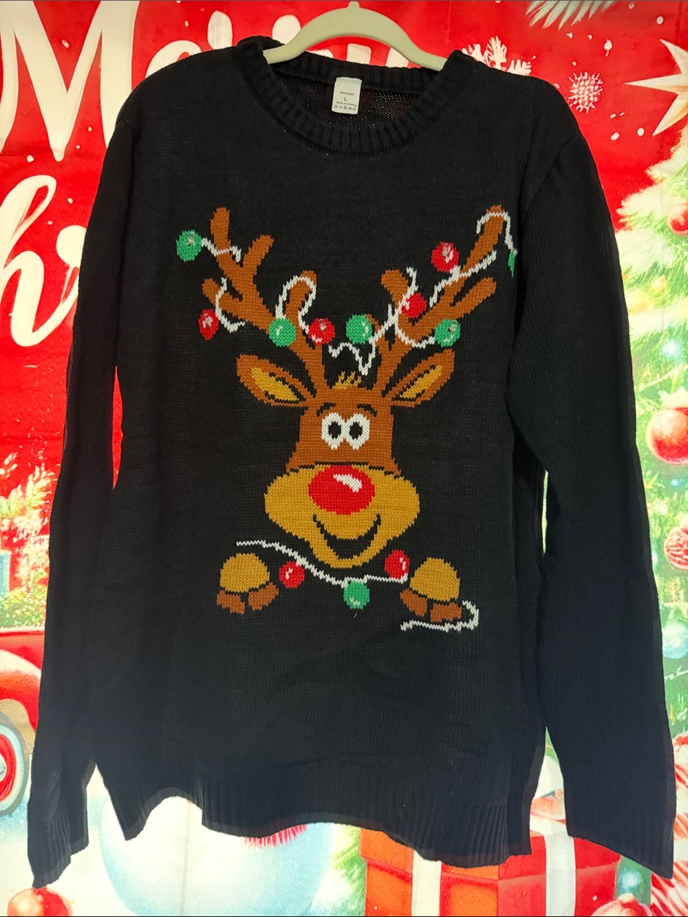 Black Reindeer Light Up Holiday Sweater - Unbranded